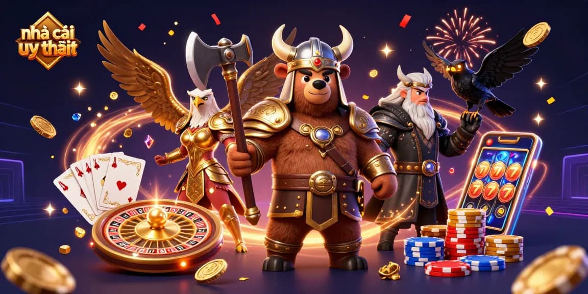 Experience vibrant gaming with nhà cái uy tín, featuring colorful 3D casino elements and engaging characters.