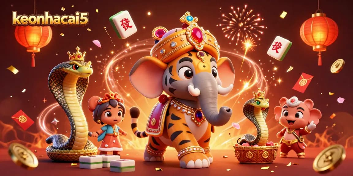 Experience thrilling gaming with keonhacai5 through vibrant casino illustration featuring tigers and majestic elements.