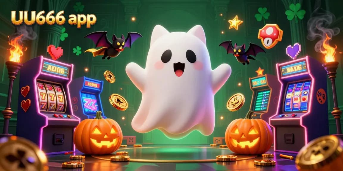 Engage with the exciting UU666 app in a vibrant haunted casino scene filled with playful 3D characters.