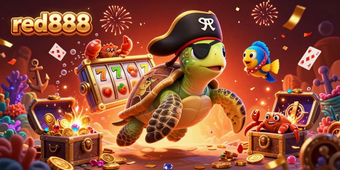 Experience winning thrills at red888 with a vibrant underwater casino scene featuring a turtle, crab, and parrotfish.