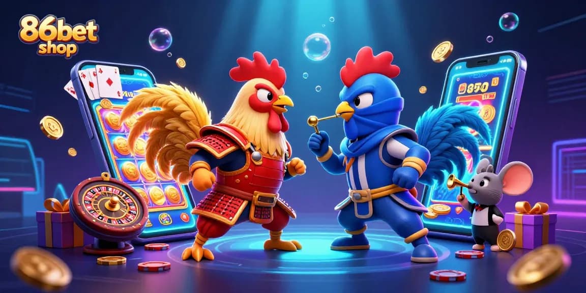 Engage with thrilling casino action at 86bet shop featuring samurai and ninja roosters.