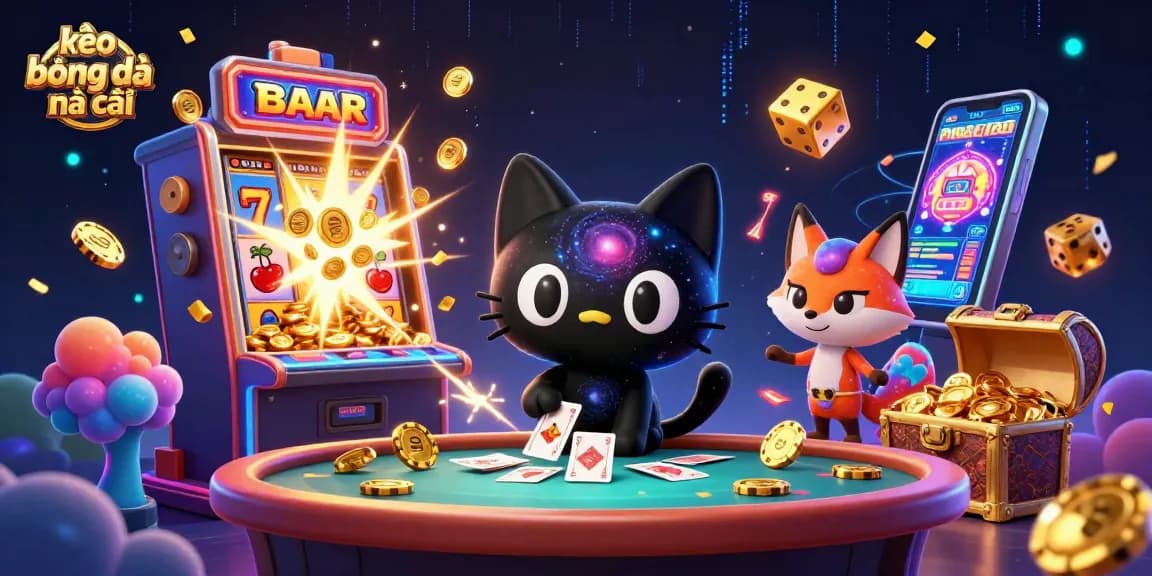 Engaging illustration showcasing kèo bóng đá nhà cái with cosmic characters at a vibrant gambling table.