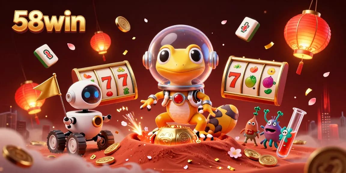 Experience thrilling gameplay at 58win with a vibrant casino scene featuring animated characters and gaming elements.