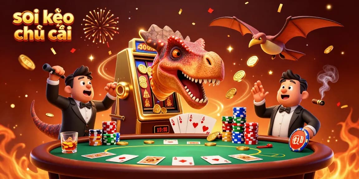 Experience thrilling action with soi kèo nhà cái as a pachycephalosaurus wins jackpot coins from a golden slot machine.
