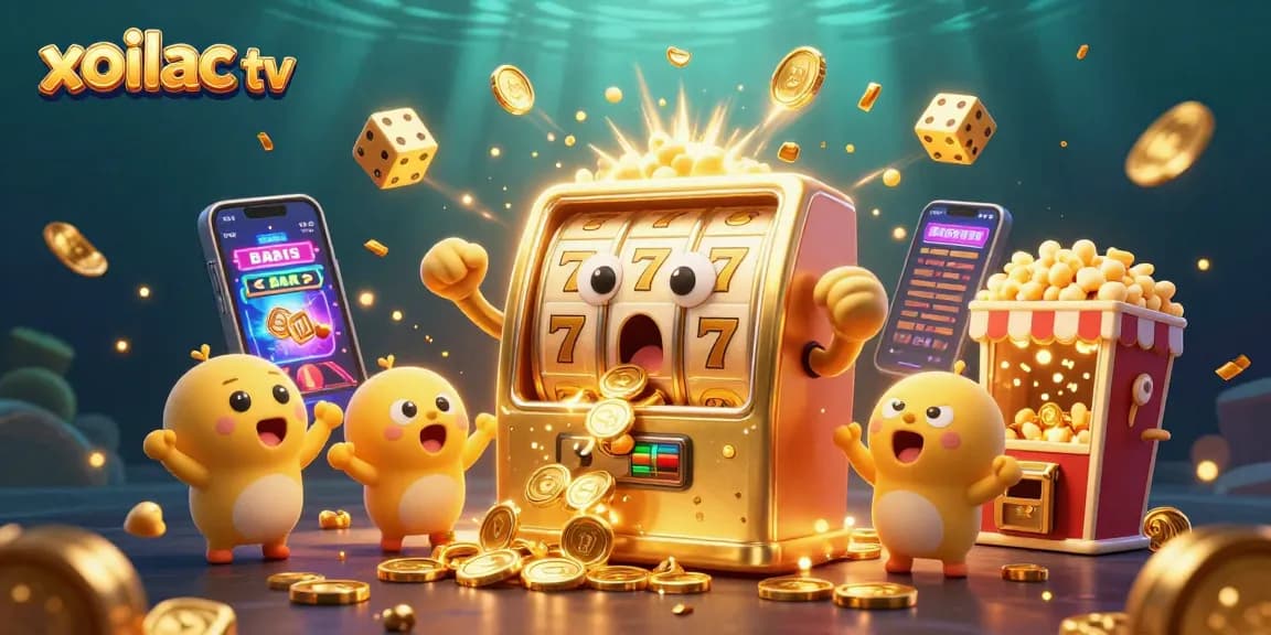 Experience exciting wins with xoilac tv, featuring a lively slot machine jackpot celebration in vibrant detail.