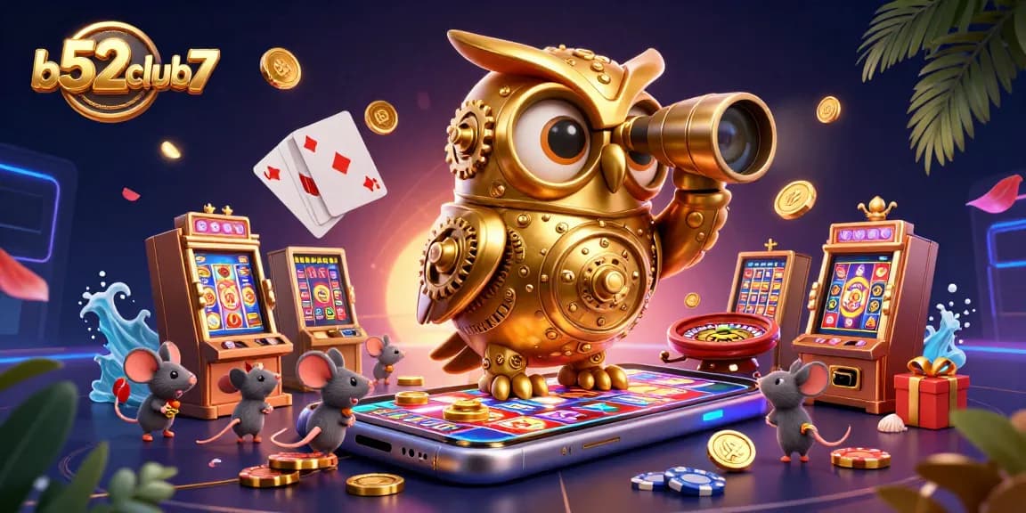 Join the excitement of b52club7 with vibrant slot machines and dynamic gaming action in this colorful 3D illustration.
