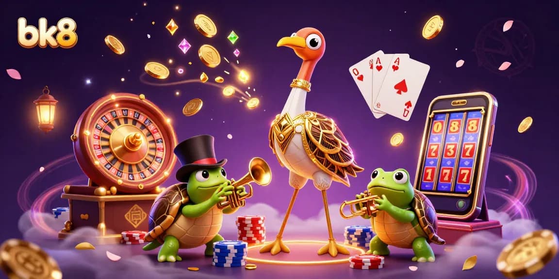 Engage in thrilling plays at bk8 with vibrant casino elements like coins, gems, and lively characters.