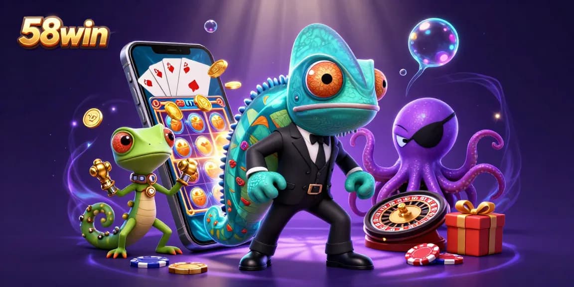 Experience thrilling gameplay with 58win's vibrant casino action featuring slot games and character interactions.