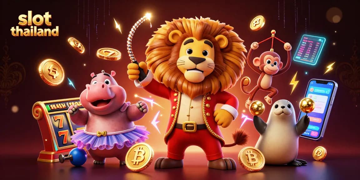 Spin the slot thailand reels with vibrant characters and crypto coins in this exciting online casino scene.