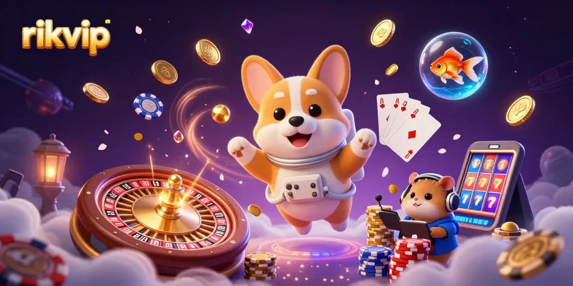 Experience the excitement of rikvip with animated games and winning rewards in a vibrant casino scene.
