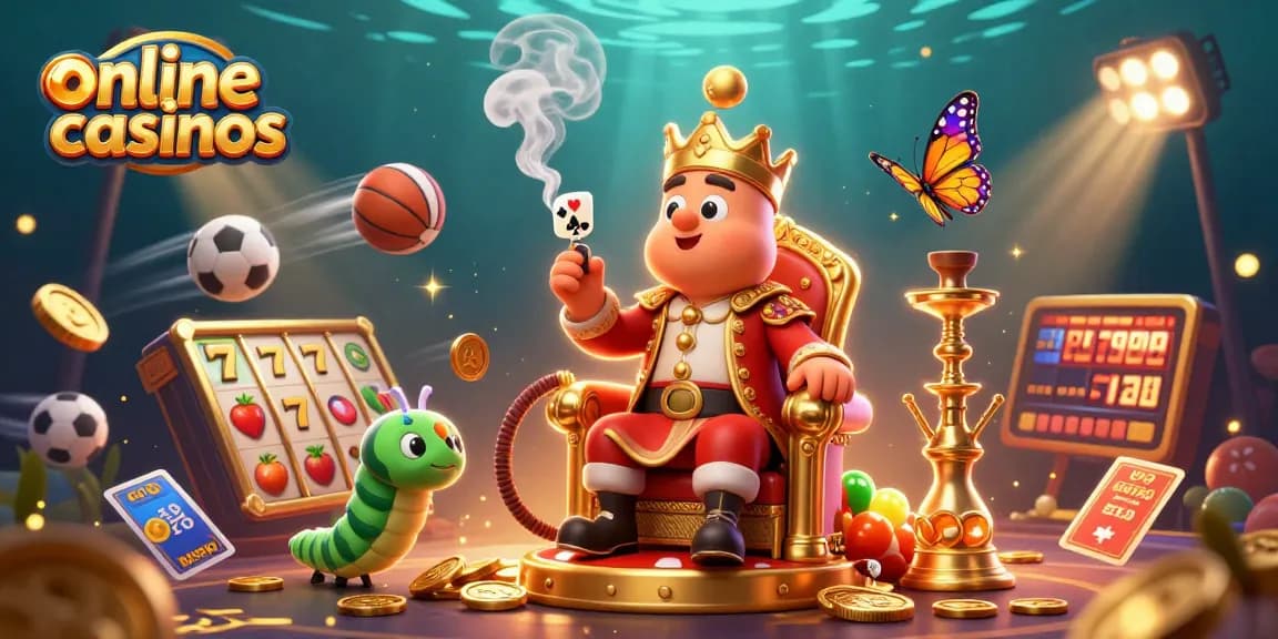 Engage in exciting online casinos with vibrant slots and a whimsical caterpillar master.