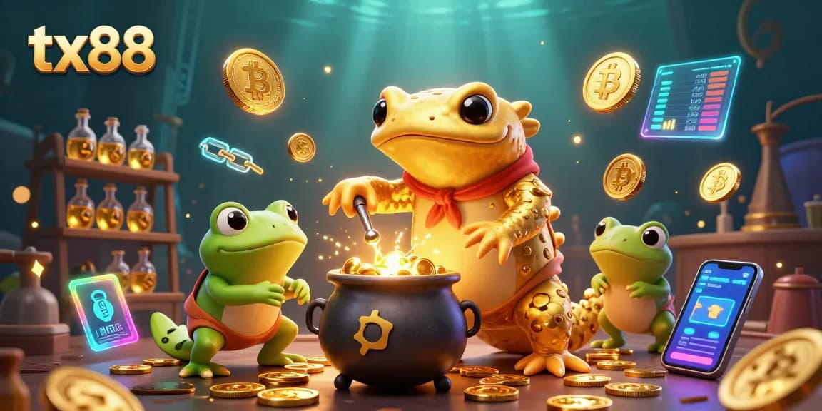 Enhance your gaming experience with tx88's vibrant 3D casino illustration showing magical gold transformation.