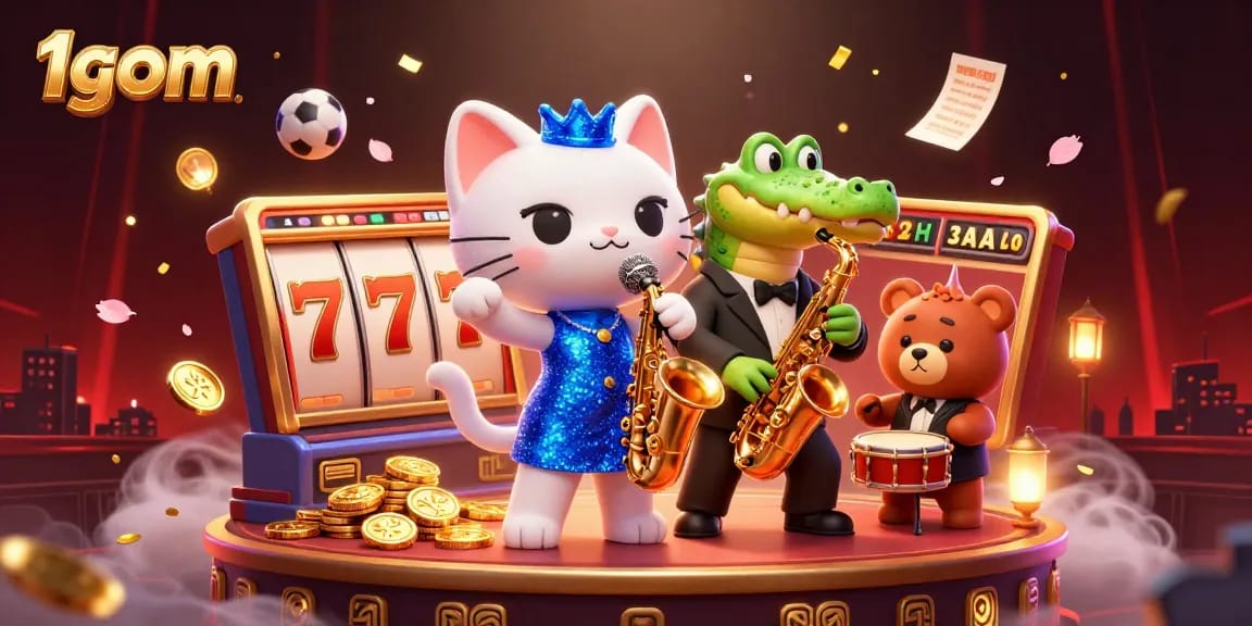 Engage in thrilling gambling with 1gom's vibrant illustration of a lively casino scene.