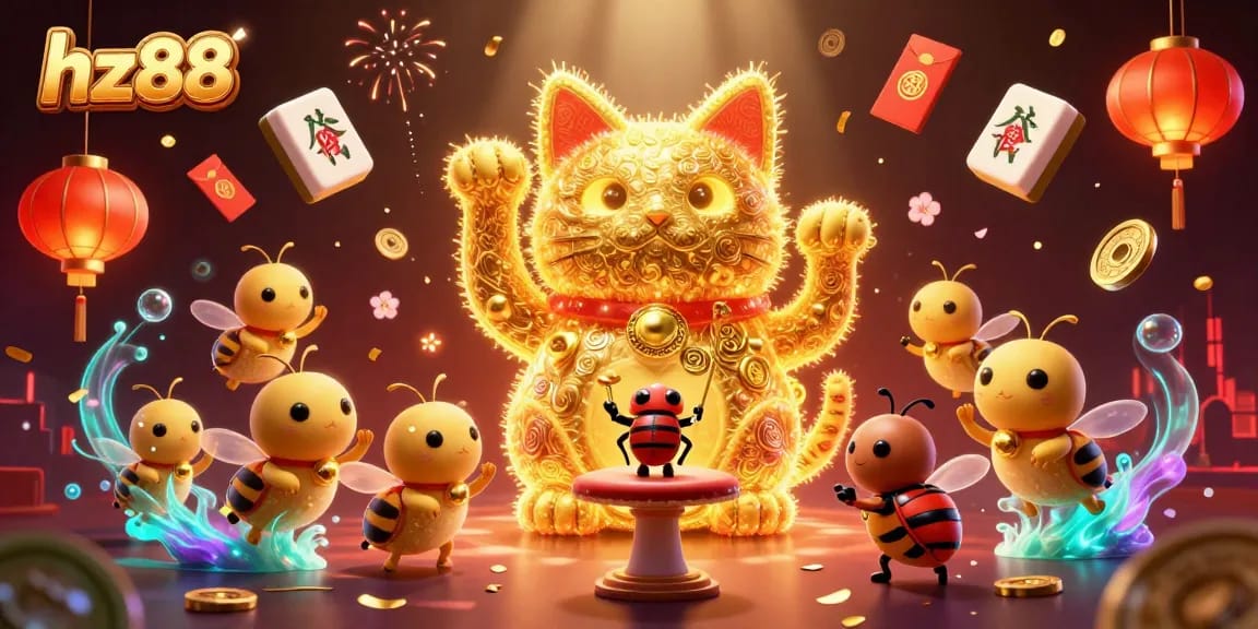 Engage with hz88's vibrant casino world where luck and strategy collide in a dazzling illustration.