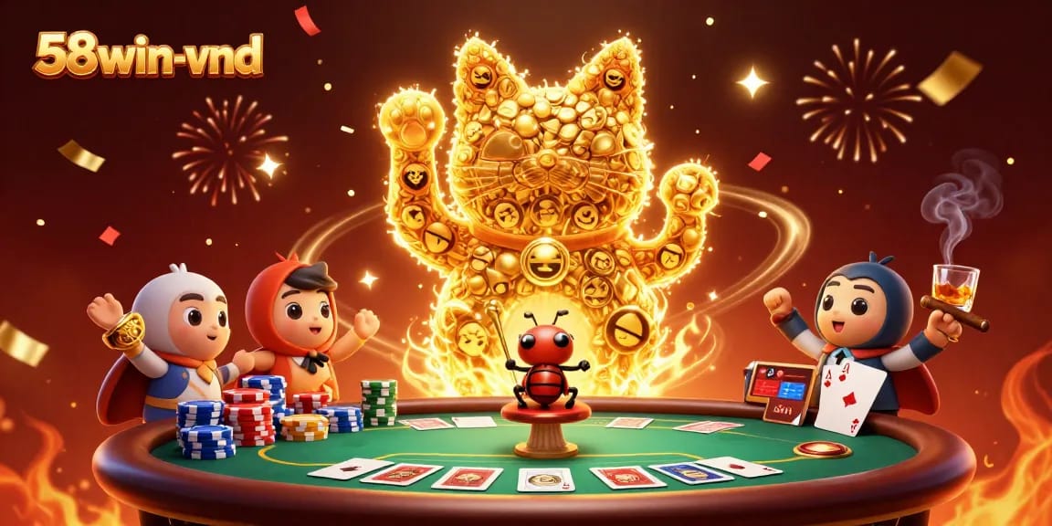 Experience the vibrant charm of 58win-vnd in a lively casino setting with animated characters.