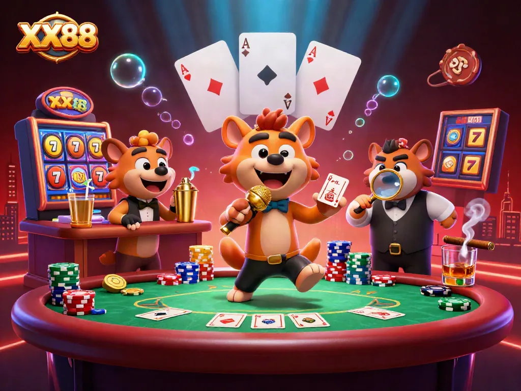 Experience the excitement of XX88 with lively hyenas in a vibrant casino club scene.