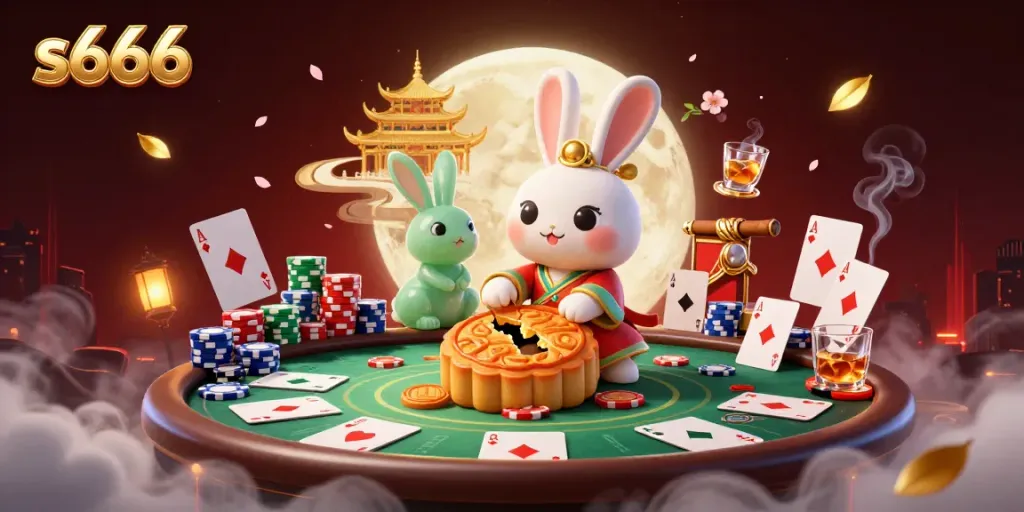 Experience thrilling gameplay with s666 at a lively casino scene featuring poker chips and moon rabbits.