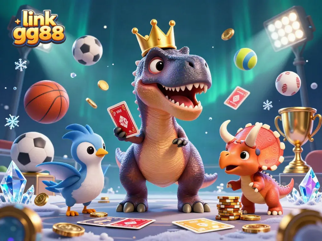 Join the fun at link gg88 where a T-Rex deals cards and a triceratops stacks chips!