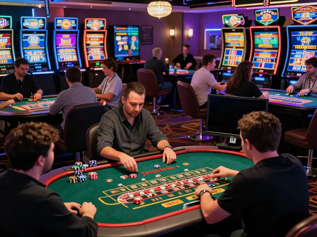 Engaging players enjoying games not on GamStop in a lively online casino environment.