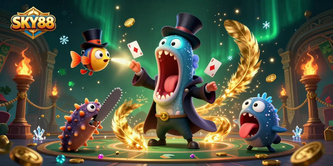 Engage in thrilling SKY88 gaming with a captivating 3D illustration showcasing the excitement of card tricks.