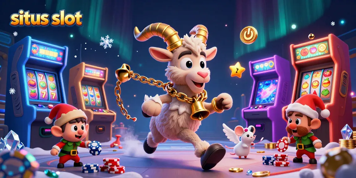 Engage with exciting situs slot action featuring Krampus, an angel mouse, and elf gremlins in a dynamic casino scene
