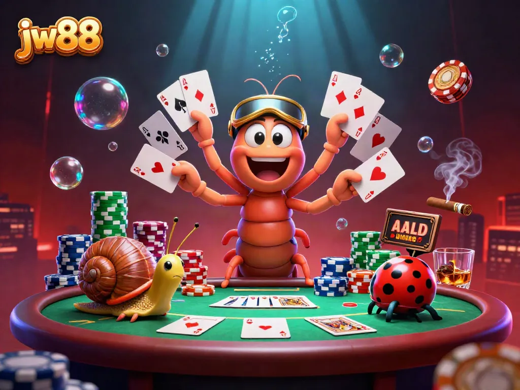 Experience thrilling poker action with the jw88 dealer and high-roller characters in a vibrant casino scene.