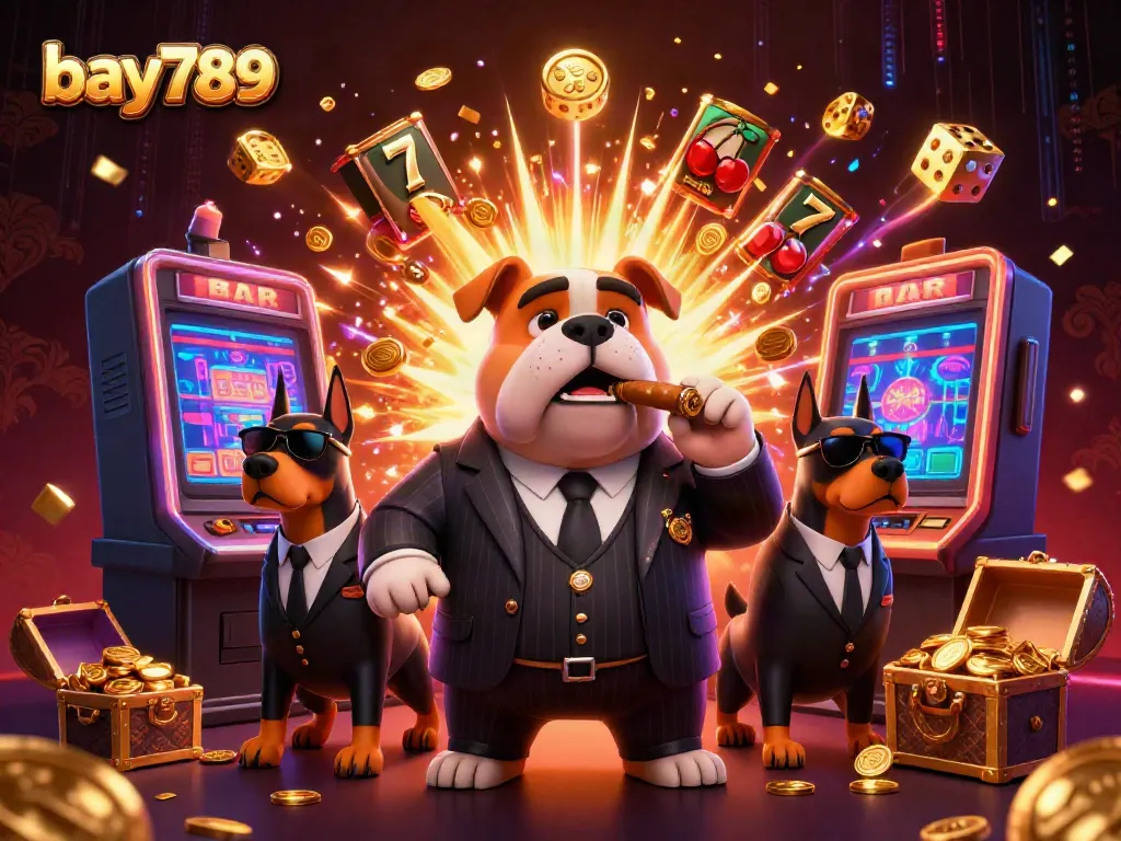 Experience the excitement of bay789 with a mafia-themed casino illustration showcasing vibrant gaming elements and characters.