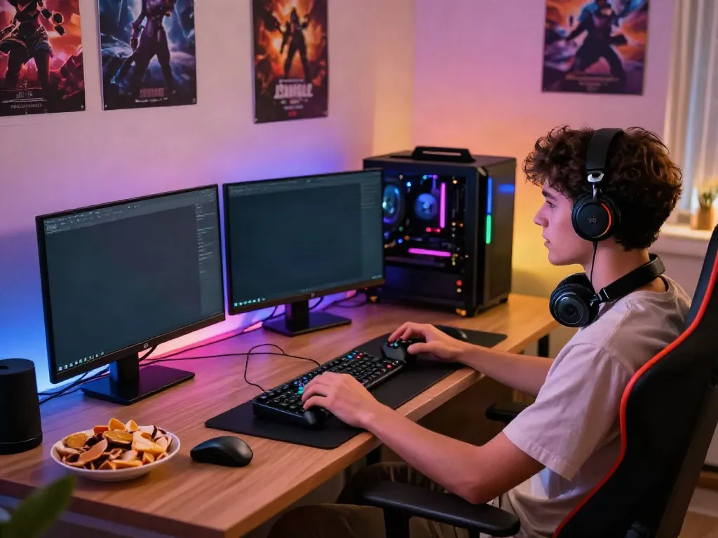 Engaging gaming scene showcasing games not on GamStop in a cozy setup.