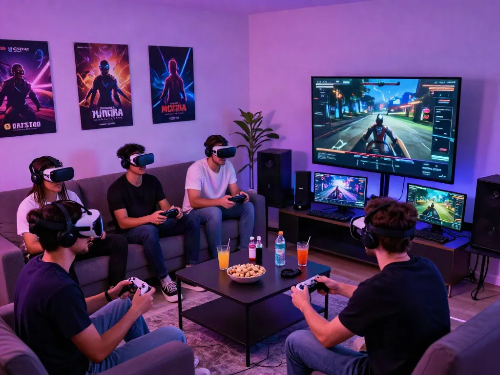 Group playing games not on GamStop in lively home setting, showcasing excitement.