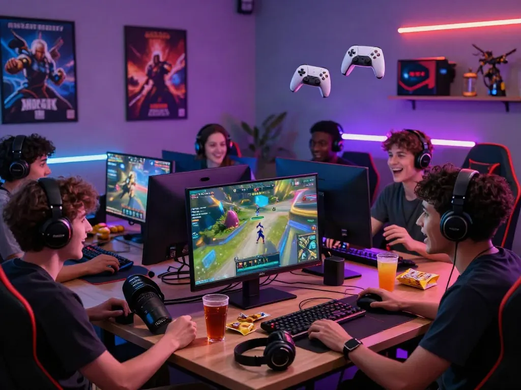 Exciting gaming scene highlighting games not on gamstop with friends, vibrant atmosphere, and engaging visuals.