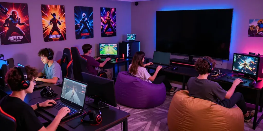 Players enjoying thrilling games not on GamStop in a vibrant gaming space.