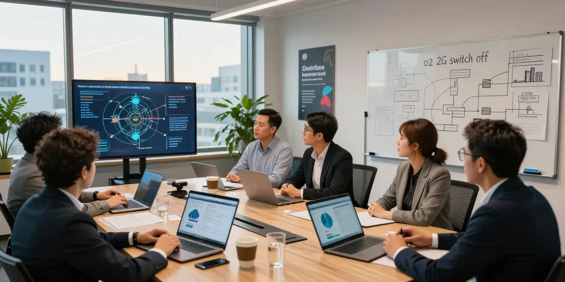 Office meeting discussing o2 2g switch off impact on businesses in modern workspace.
