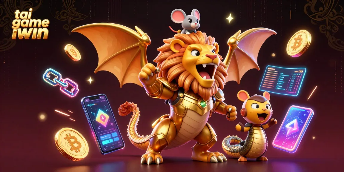 Engage in tai game iwin with a vibrant 3D chimera and crypto visuals.