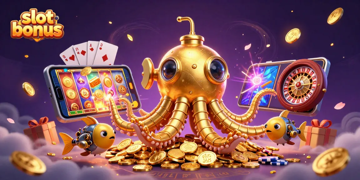 Playing immersive slot bonus games around a golden kraken submarine with coins and casino elements