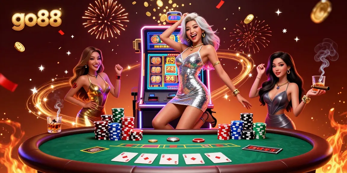 Experience excitement at go88 with a stunning Asian woman celebrating a jackpot at the casino.