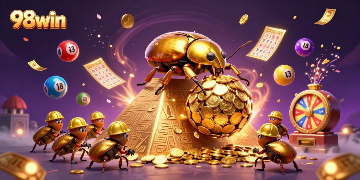 Experience lively gameplay at 98win with golden coins, colorful lottery elements, and dynamic casino visuals.