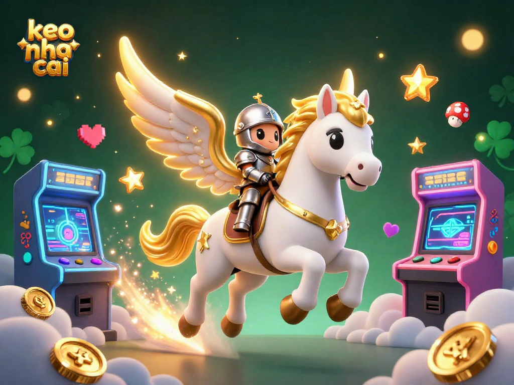 Engage with keo nha cai in an enchanted 3D casino world featuring a celestial horse and knight.
