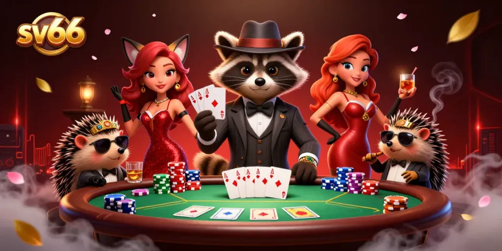 Experience a thrilling poker showdown with sv66 and charming characters at the casino table.