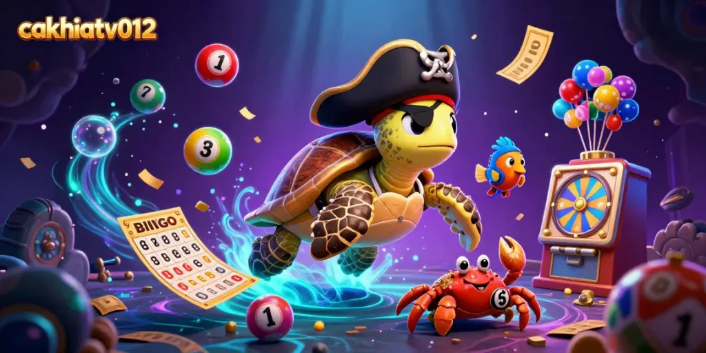 Experience the excitement of cakhiatv012 with lively lottery elements, vibrant characters, and treasure-themed visuals.