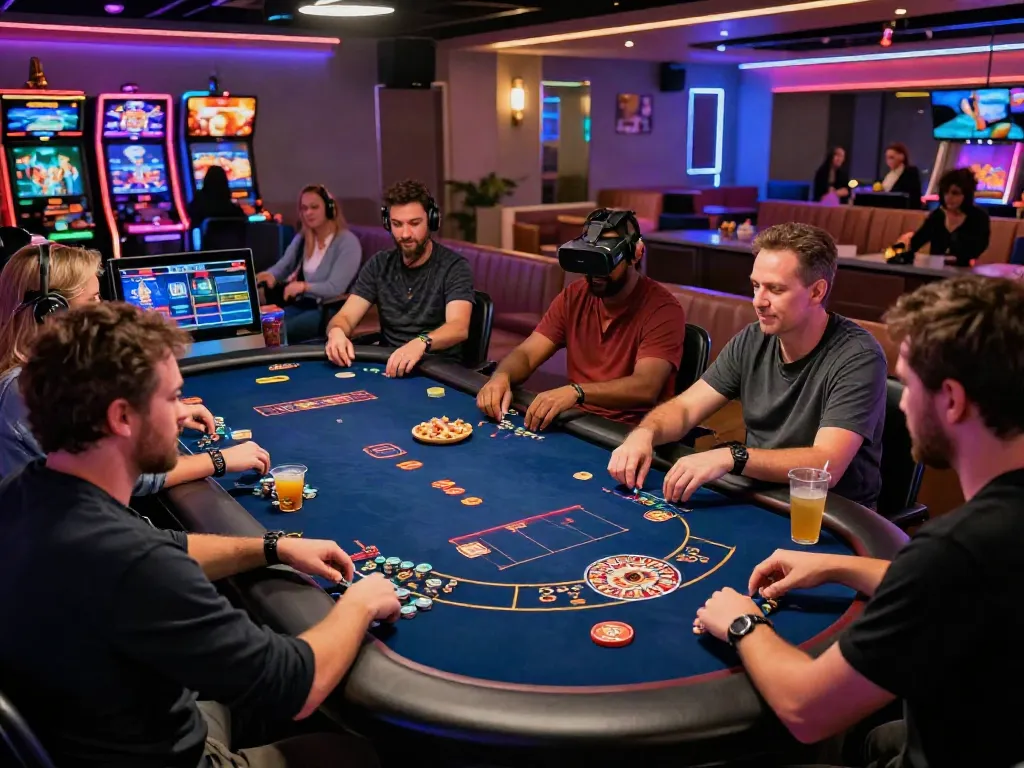 Players enjoying games not on gamstop in a lively casino setting