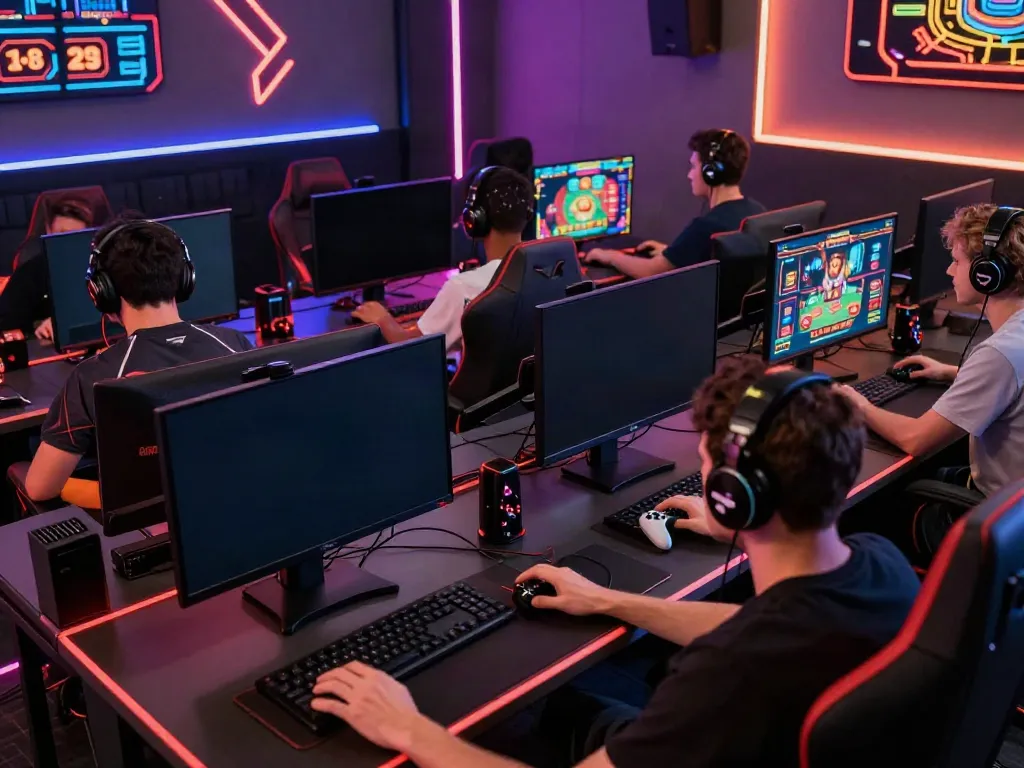 Exciting gaming room featuring players immersed in games not on gamstop