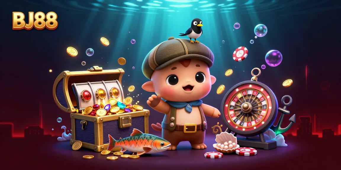 BJ88 offers a playful underwater scene with Nessie and friends, showcasing exciting casino elements.