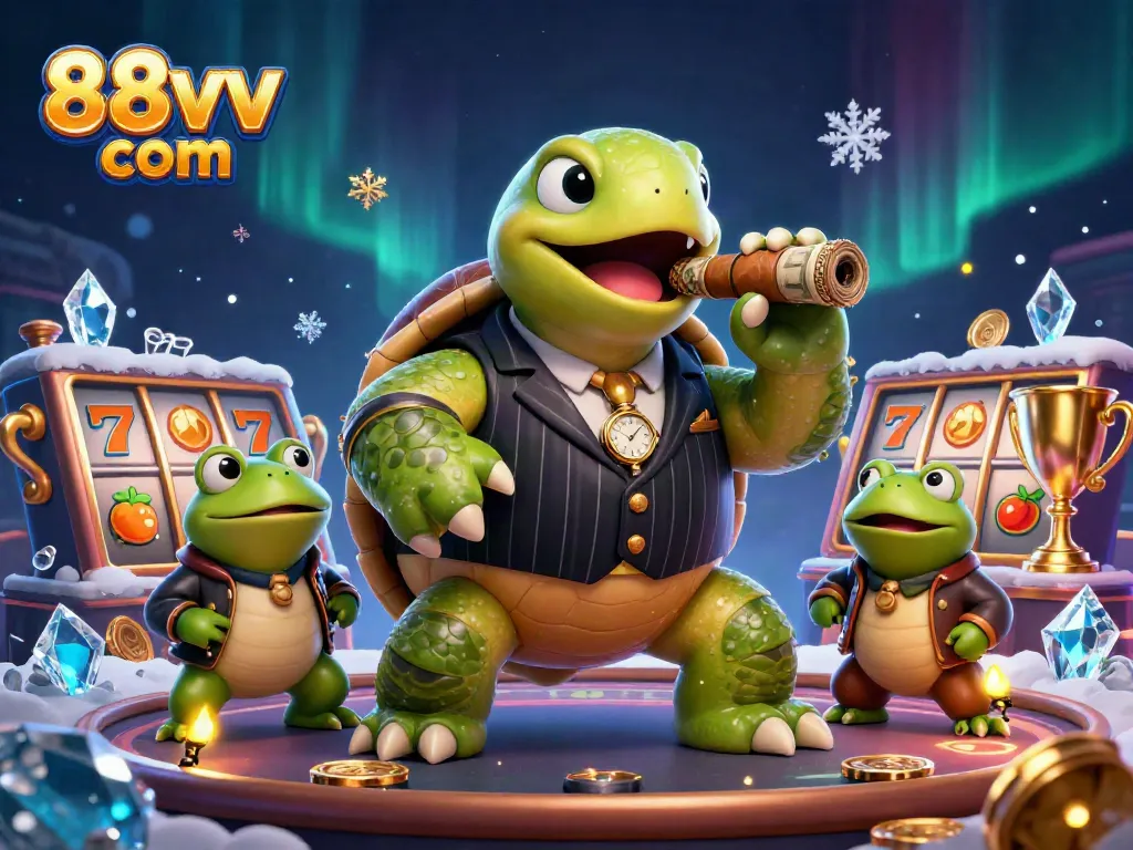 Experience thrilling excitement with 88vv com featuring a mobster turtle and bullfrog enforcers.
