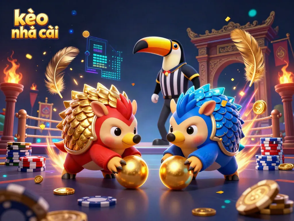 Engage with the exciting world of kèo nhà cái with rival pangolins rolling golden balls through poker chips.