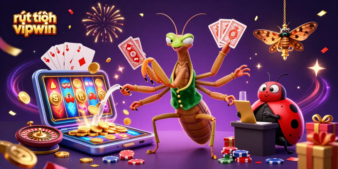 Engage in rút tiền vipwin with colorful slot games and vibrant casino atmosphere, showcasing a lively scene