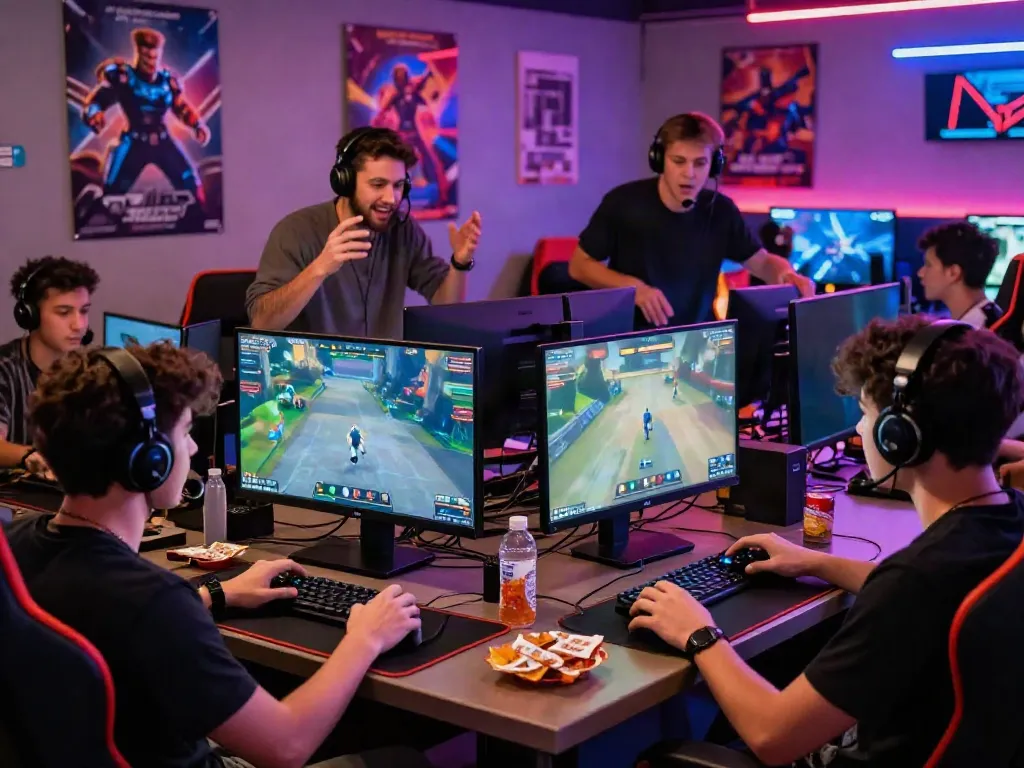 Friends enjoying games not on GamStop in a lively lounge setting.