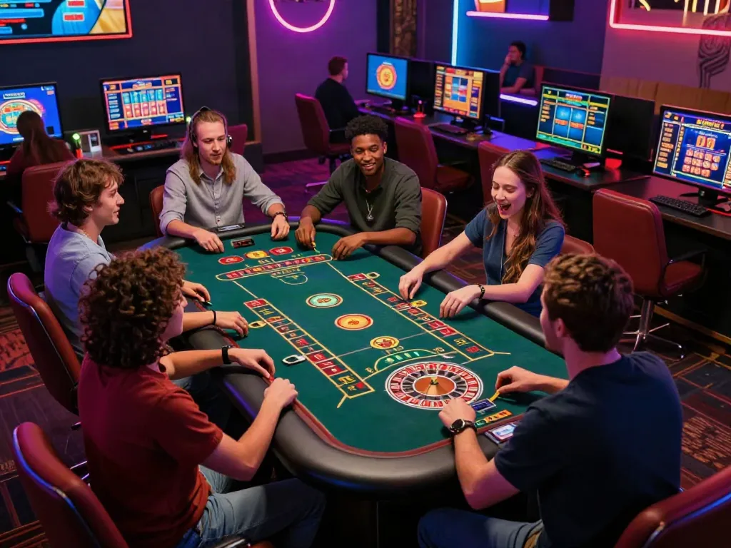 Players immersed in exciting casino games not on GamStop, showcasing a lively gaming atmosphere.