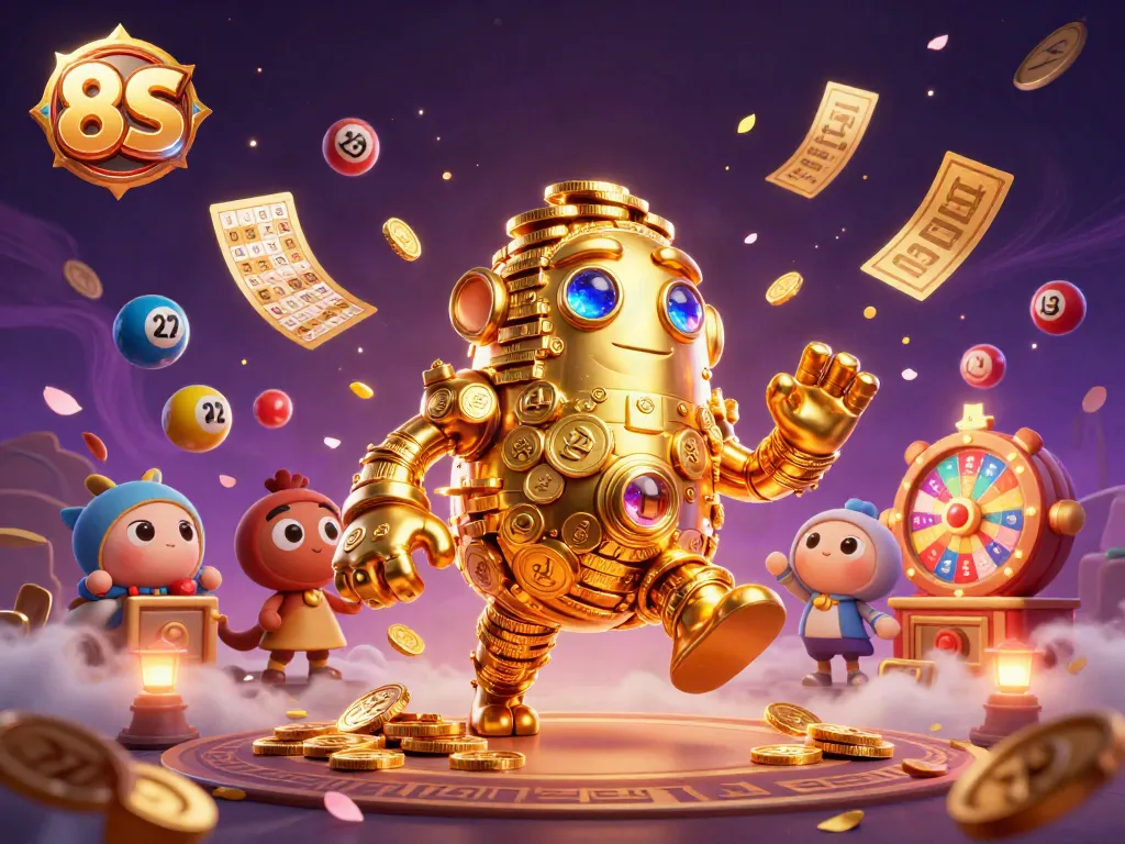 Engage with the vibrant world of 8S gambling through this dynamic 3D illustration.