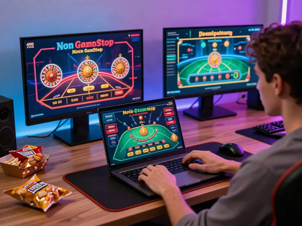 Engaging gaming experience with games not on gamstop on a laptop in a cozy setup