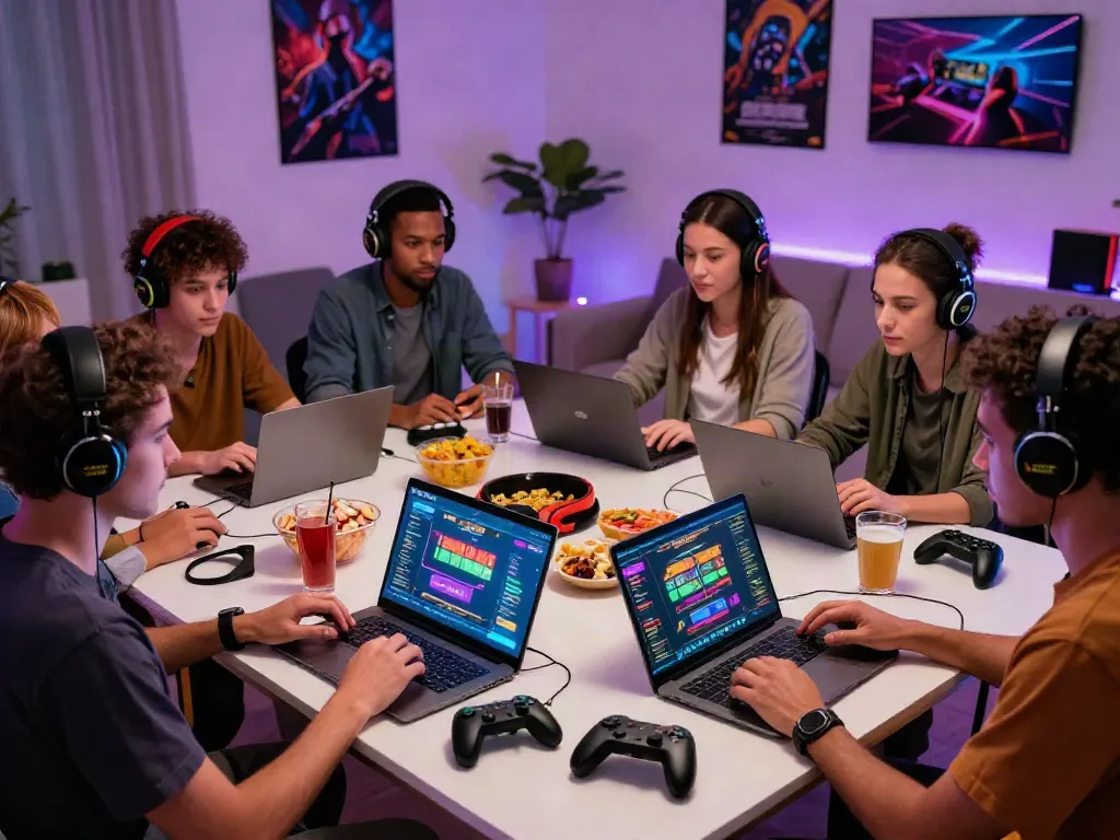 Friends enjoying games not on GamStop in an inviting living room setting.